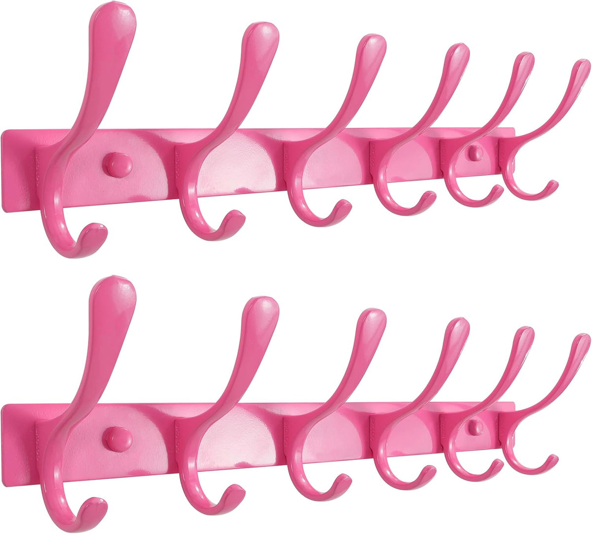Wall Mounted Coat Rack - 6 Hooks, Pack of 2, Heavy Duty, Stainless Steel, Metal Wall Hanger, Sturdy Coat Hooks for Hanging Coats, Jackets, Clothes, Hats - Pink