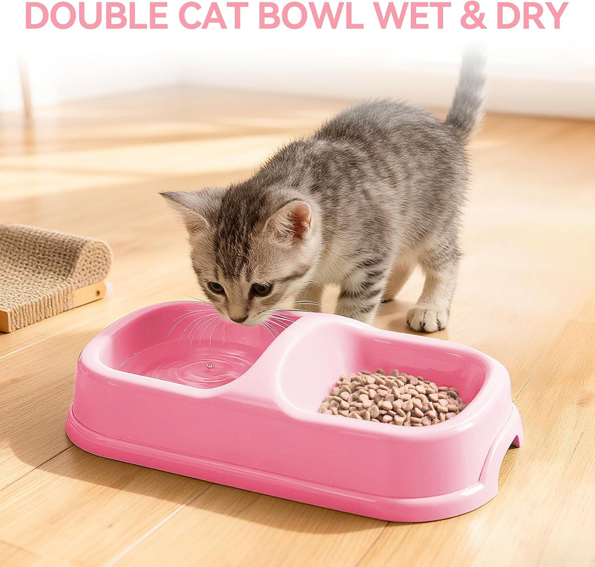 Cat Litter Box Set, Small Kitten Starter Kit, Includes Litter Box, Litter Scoop, Double Dish Feeding Bowl, Cat Mouse Toy, Kitty Ball Toy, Pink