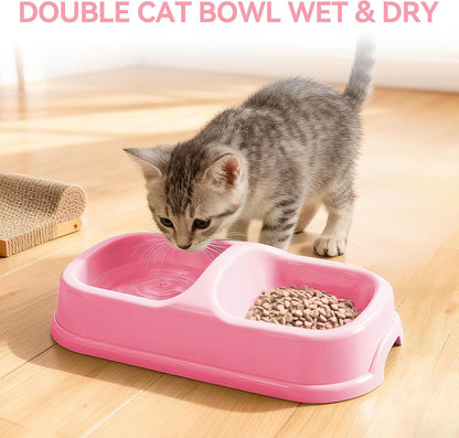 Cat Litter Box Set, Small Kitten Starter Kit, Includes Litter Box, Litter Scoop, Double Dish Feeding Bowl, Cat Mouse Toy, Kitty Ball Toy, Pink