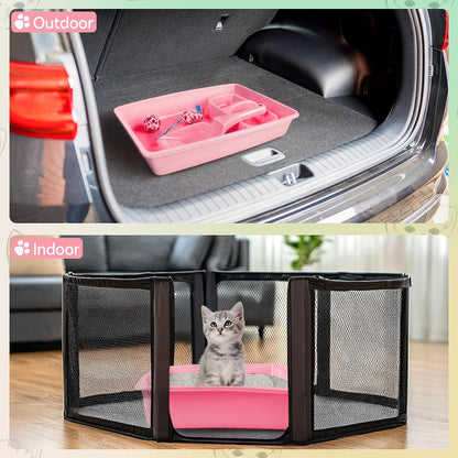 Cat Litter Box Set, Small Kitten Starter Kit, Includes Litter Box, Litter Scoop, Double Dish Feeding Bowl, Cat Mouse Toy, Kitty Ball Toy, Pink