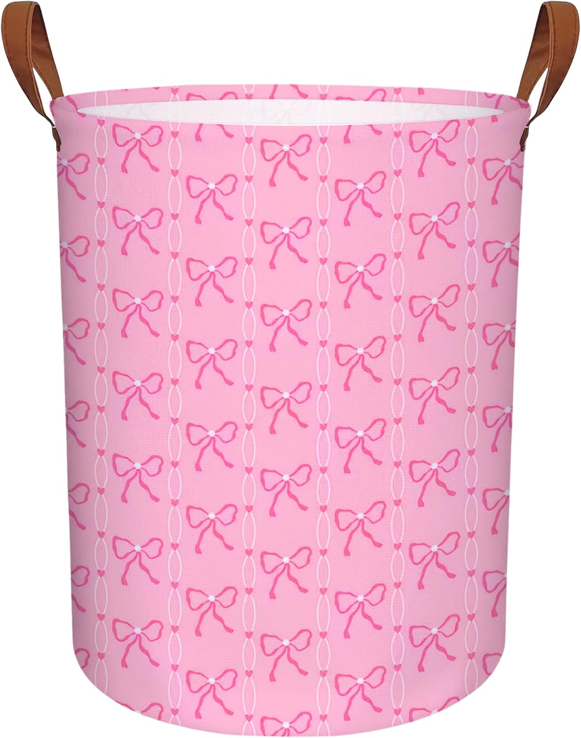 MYFLCOY Cute Bow Laundry Basket Collapsible Canvas Baby Nursery Gift hamper Teen Girls Coquette Bedroom Decor (Pink)