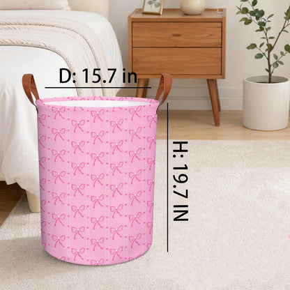 MYFLCOY Cute Bow Laundry Basket Collapsible Canvas Baby Nursery Gift hamper Teen Girls Coquette Bedroom Decor (Pink)