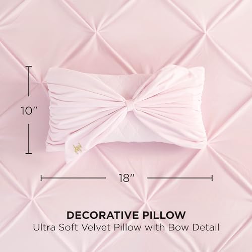 Juicy Couture Velvet Bow Designer Decorative Pillow - 10"x18", Light Pink