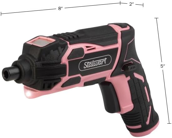 Electric Screwdriver Cordless Drill with Battery and Charger - 45-Piece Cordless Screwdriver Set with LED Light, USB Cable, Dual Position Screw Gun and Bits for Home, Office and DIY by Stalwart (Pink)