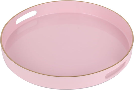 Sturdy Acrylic Serving Tray with Handles-13Inch, Morden Plastic Round Serving Tray for Coffee Table Bathroom, Ottoman, Home Decor (Round - Pink) (Pink, 13" x 13" x 1.4")