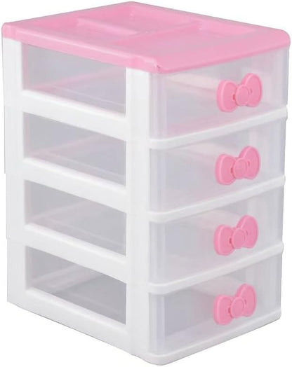 Pink 4-Drawer Plastic Desktop Organizer, Small Storage Box for Makeup, Office Supplies & Desk Accessories, Teen Girls Room Decor (Pink 4 Layers)