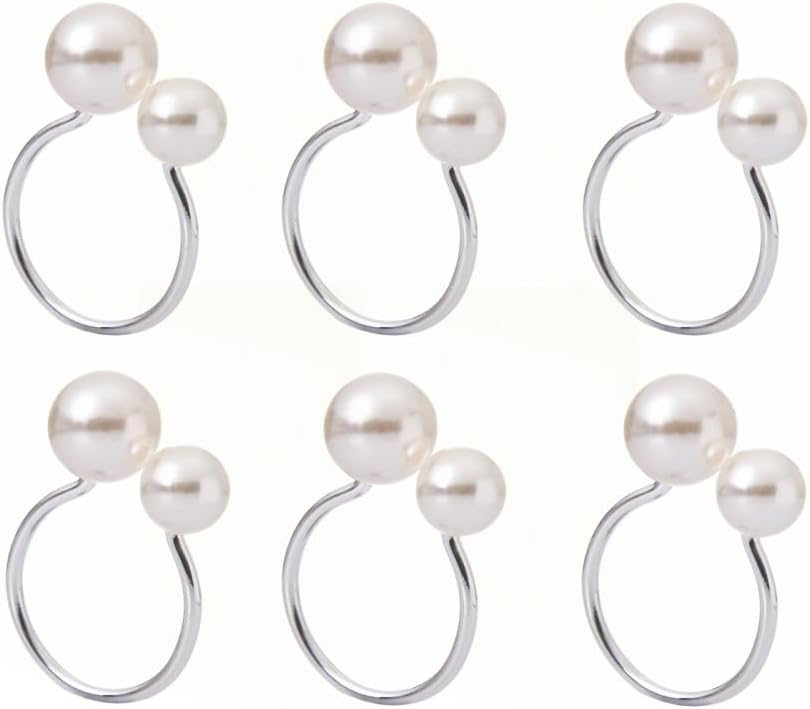 Pearl Napkin Rings Set of 6,Silver Napkin Holder Dinning Table Setting Rustic Dinner Tables Decoration for Wedding Receptions,Thanksgiving Day Holiday Party Dinner Parties (Round-Silver)