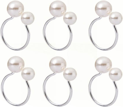 Pearl Napkin Rings Set of 6,Silver Napkin Holder Dinning Table Setting Rustic Dinner Tables Decoration for Wedding Receptions,Thanksgiving Day Holiday Party Dinner Parties (Round-Silver)