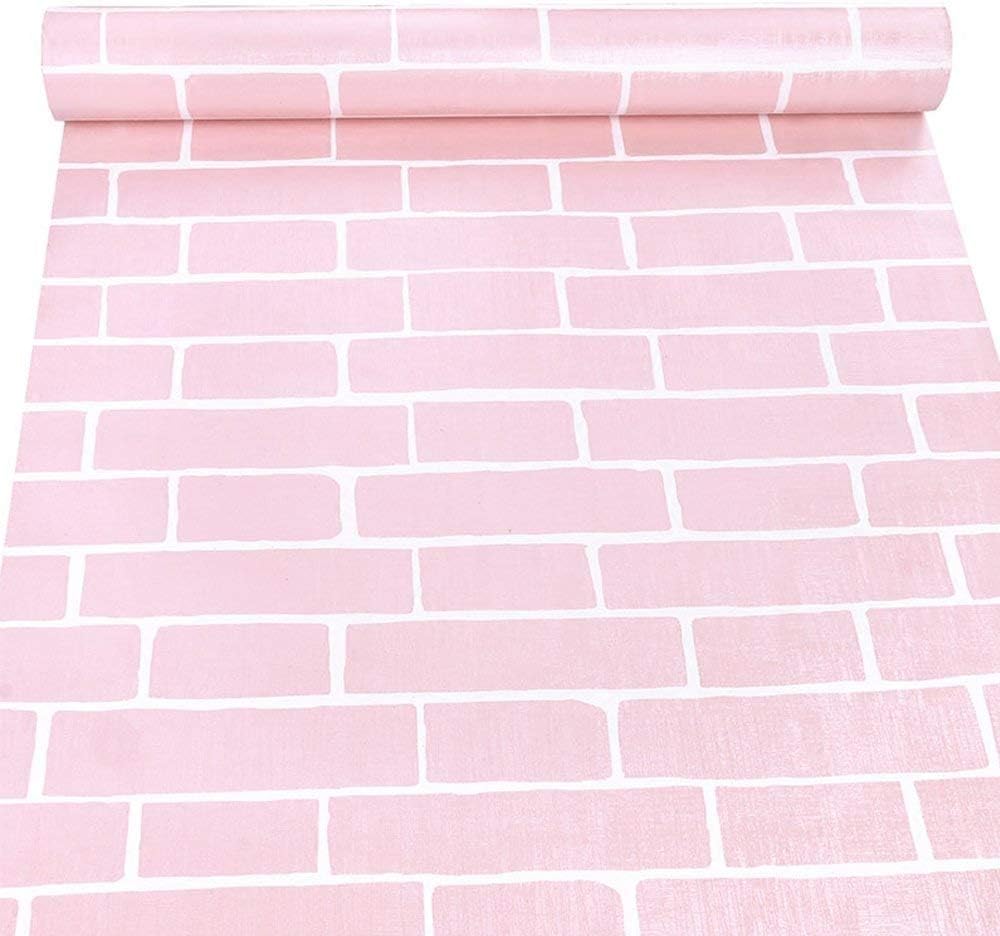 17.8 x 118 Inches Self-Adhesive Liner Paper, Removable Shelf Liner Wall Stickers Dresser Drawer Peel Stick Kitchen Home Decor, Pink Brick