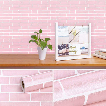 17.8 x 118 Inches Self-Adhesive Liner Paper, Removable Shelf Liner Wall Stickers Dresser Drawer Peel Stick Kitchen Home Decor, Pink Brick
