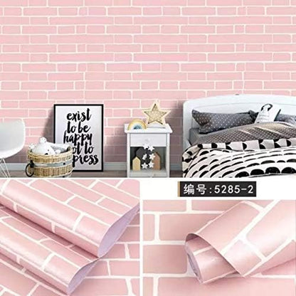 17.8 x 118 Inches Self-Adhesive Liner Paper, Removable Shelf Liner Wall Stickers Dresser Drawer Peel Stick Kitchen Home Decor, Pink Brick