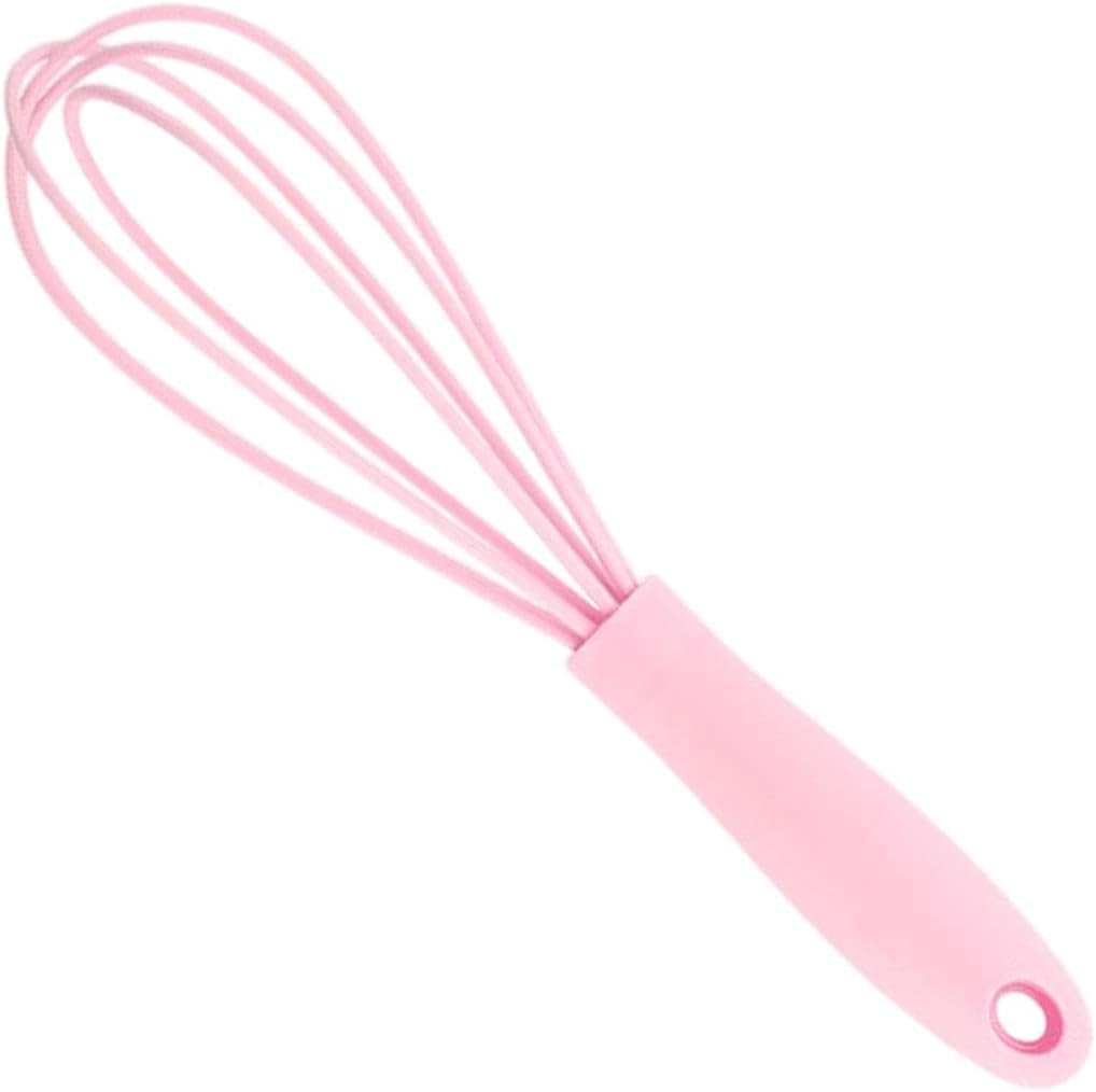 Egg Beater Utensil Kitchen Stainless Steel Wire Non Stick with Soft Handle Mixer Silicone Whisk for Beating Sauce Baking (Pink)