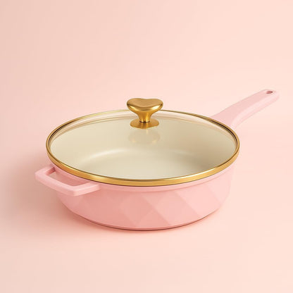SKYREN 4 Quart Cast Aluminum Jumbo Cooker with Lid – Pink Lightweight Kitchen Pan for Everyday Preparations, Even Heating Base for Stews, Sauces and Cooking Projects