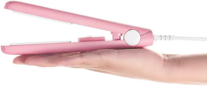 Cute Pink Werdeny Mini Ceramic Hair Curler & Straightener, 2-in-1 Curling Iron with 1/2 Inch Barrel for Short and Fine Hair