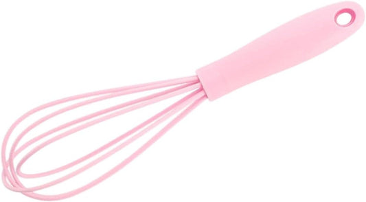 Egg Beater Utensil Kitchen Stainless Steel Wire Non Stick with Soft Handle Mixer Silicone Whisk for Beating Sauce Baking (Pink)