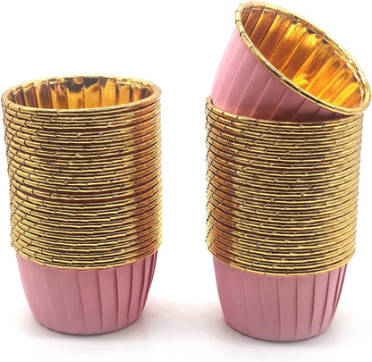Aluminum Foil Standard Muffin Cupcake Liners, Disposable Baking Cups with Vibrant Color for Party Celebration, Pink 50-Count
