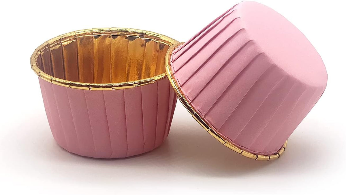 Aluminum Foil Standard Muffin Cupcake Liners, Disposable Baking Cups with Vibrant Color for Party Celebration, Pink 50-Count