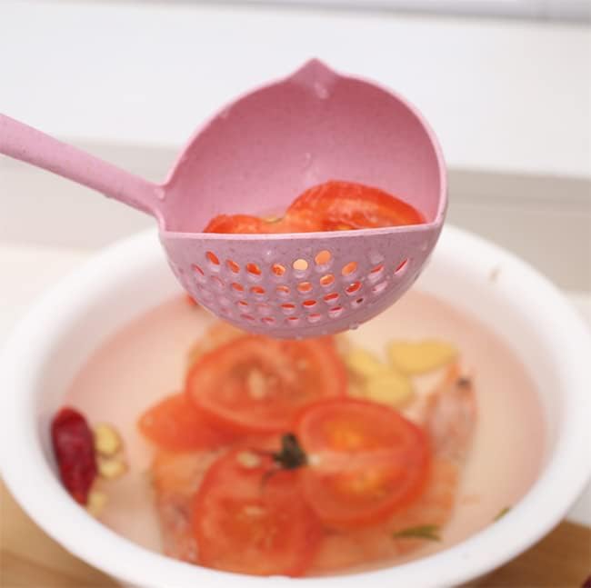 AKOAK 1 Pack 2 in 1 Kitchen Soup Ladle, Plastic Skillet Colander with Strainer, for Home, Hotel, Restaurant, Coffee Shop and More (Pink)