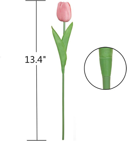 Artificial PU Tulips 10Pcs Real Touch Fake Flower Arrangement Bouquets for Home Office Wedding Decoration (Pink)