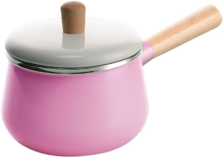 Enameled milk pan Enameled pots and pans Multi-purpose enameled milk pan Non-stick surface Easy to clean Multi-purpose enameled pan For boiling cooking Heating soups Milk sauces For home use(Pink)