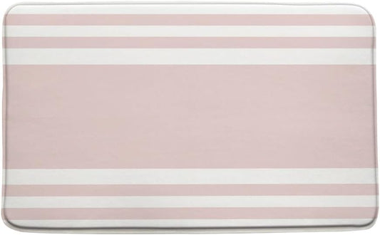Striped Bath Mat Abstract Pink and White Stripes Modern Minimalist Geometric Vintage Aesthetic Girly Bathroom Rug Microfiber Memory Foam Shower Mat Kitchen Bath Floor Rugs, 16x24 Inch