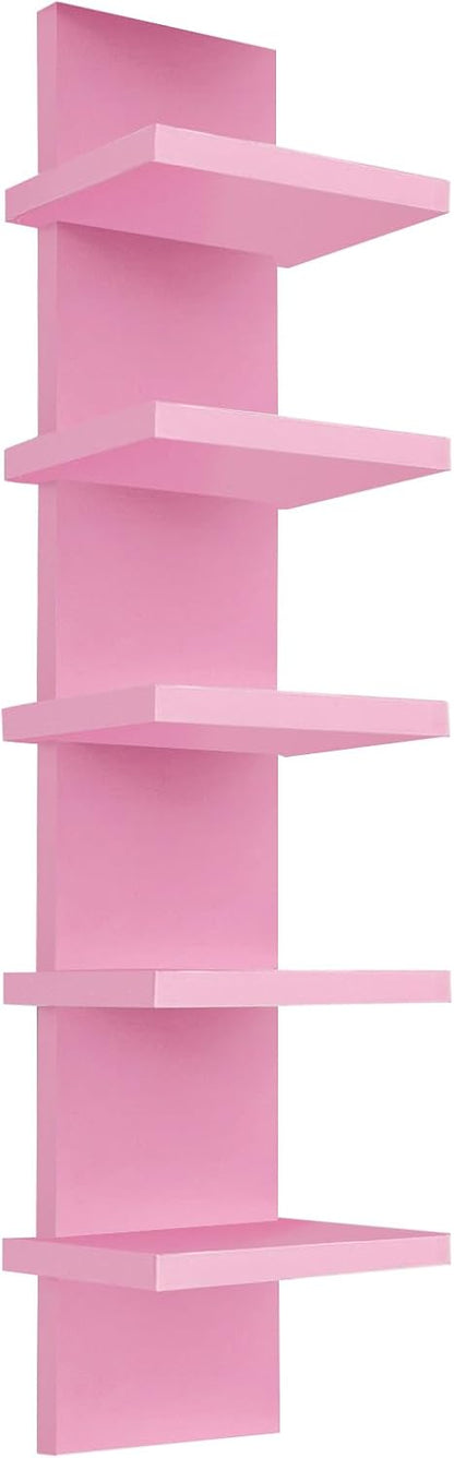 YEXEXINM 5 Tier Wall Shelf Unit - Narrow Smooth Laminate Finish - Vertical Column Wall Decor Mount Floating Storage Home Decor Organizer Tall Tower Utility Shelf for Bedrooms, Living Rooms(Pink)…