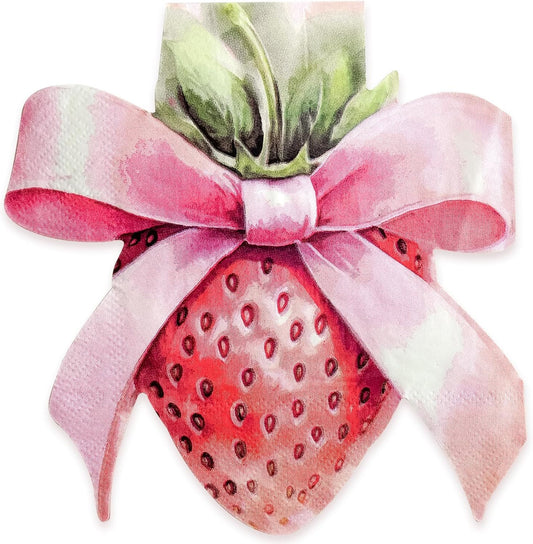 WRAPAHOLIC 20Pcs Strawberry Paper Napkins - 2 Ply Strawberry Bow Shape Design Disposable Luncheon Napkin for Wedding, Girls Birthday Party and Tea Party - 6.3 x 5.9 In