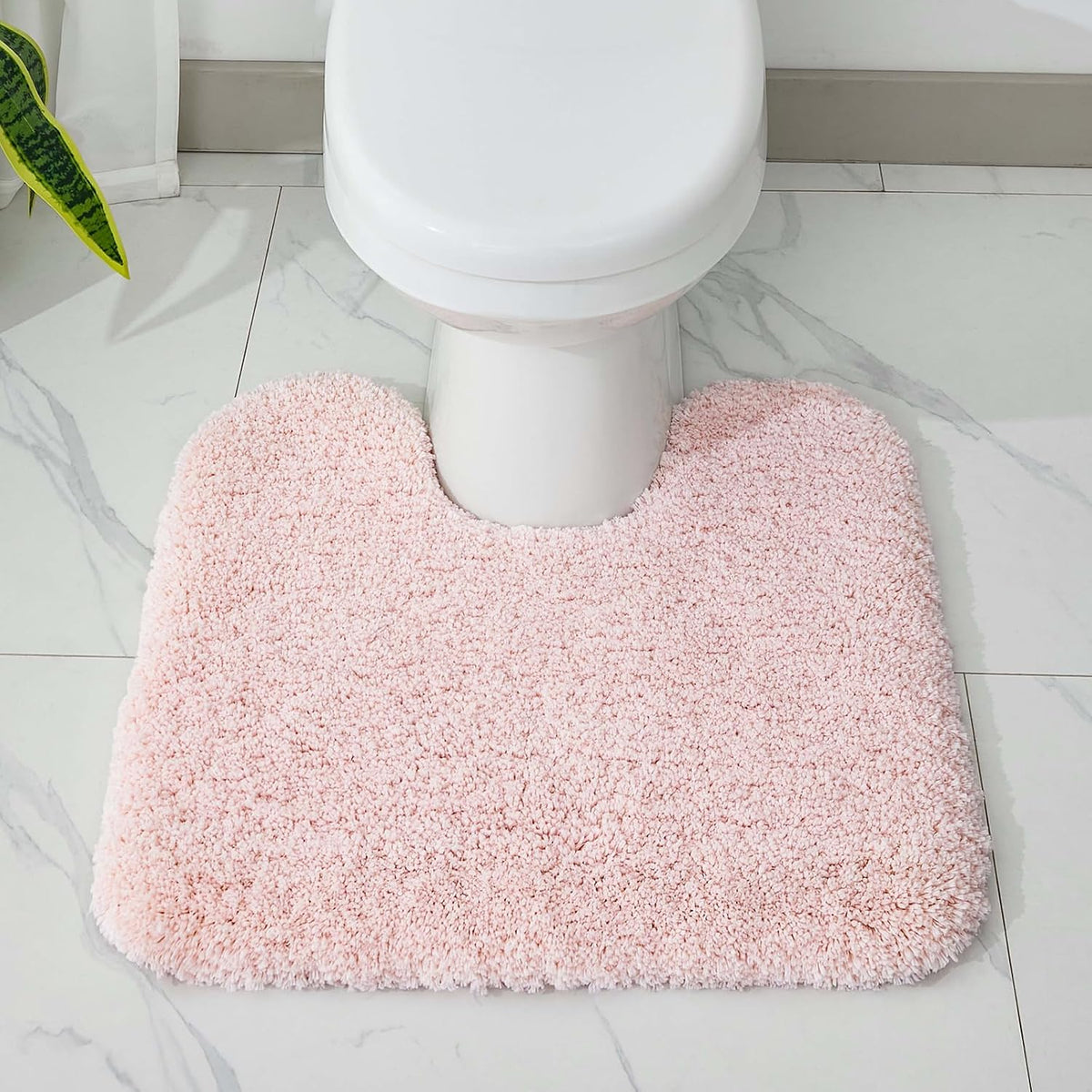 Toilet Rug U Shaped Pink 23x24, Washable Toilet Mat Non Slip