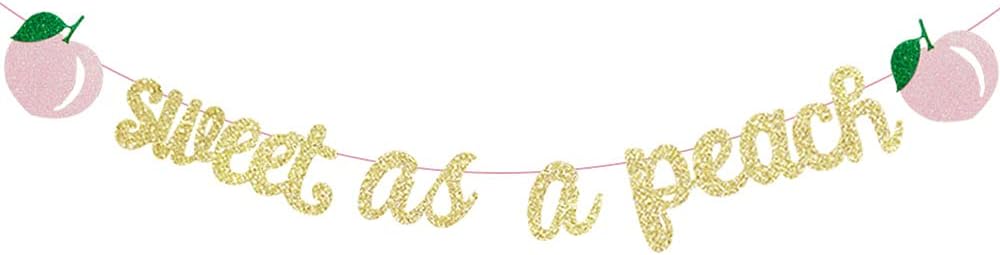 Sweet As a Peach Banner, Glitter Pink Fresh Fruit Theme Banner for Girl Peach Birthday Party Decorations Baby Shower