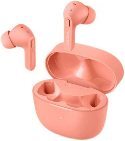 PHILIPS Earbuds, Splash and Sweat Resistant, Bluetooth, Up to 18 Hours Play Time, Soft Silicone Ear-Tip Covers in 3 Sizes, Built in Mic, Classic Design and Comfortable Fit Pink