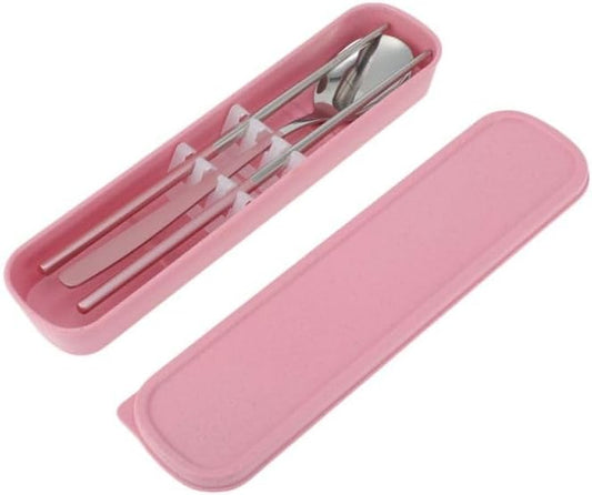 Livvera 410 Stainless Steel Spoon and Chopsticks Set with Portable Box, Silver Tone and Pink – 1 Set