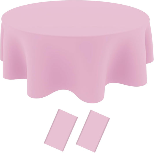 2 Pack Plastic Table Cloth Disposable,84 Inch Round Tablecloth for Parties - Light Pink