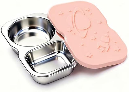 Leakproof 2-Compartment Stainless Steel Snack Box with Food-Grade Silicone Lid, Divided for Sauces & Meal Prep