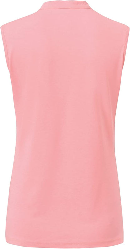 BGOWATU Women's Golf Polo T-Shirts Sleeveless V Neck Collarless Tennis Shirts UV Protection Quick Dry Lightweight