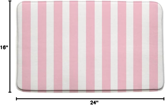 Pink White Striped Bath Mat Modern Geometric Fashion Minimalist Microfiber Memory Foam Bathroom Decor Mat 16X24 Inch