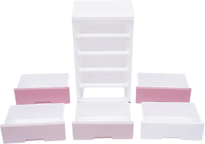 AngelcityCC Plastic Cabinet 5 Drawers Storage Dresser, Small Closet Drawers Organizer Unit for Bedroom Playroom, Gradient Pink