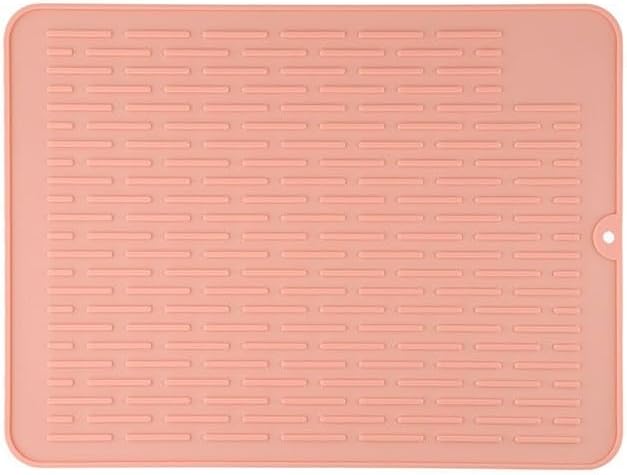 Silicone Dish Drying Mat for Kitchen Counter, Non-Slip Sink Liner with Raised Stripes, Heat Resistant & Easy to Clean, Large 15.75x11.81 Inch Draining Pad(Pink)