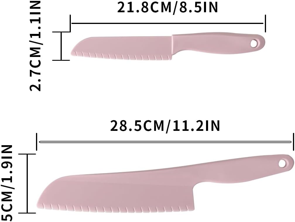 2Pcs pink Lettuce Knife Cutter Set,Professional kitchen Cooking plastic Serrated knife for Veggies, Salad,Fruit,Cake, Bread and More
