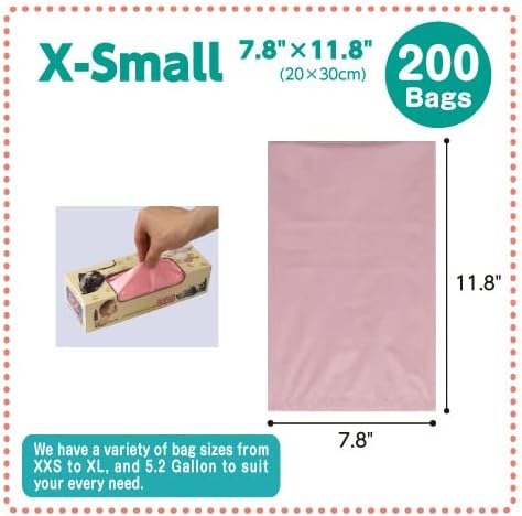 BOS Amazing Odor Sealing Disposable Bags, for Baby Diapers, Pet Waste or Any Sanitary Product Disposal - Durable and Unscented[Size: XS, Color: Pink] (200 Count, Pack of 1) (200 Bags)