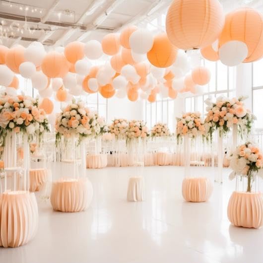 Pack of 3 Paper Lantern Lampshade Party Birthday Baby Shower Wedding Celebration Decoration (Peach, 8" (20cm))