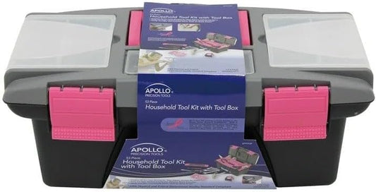 53 Piece Household Tool Kit with Tool Box in Pink