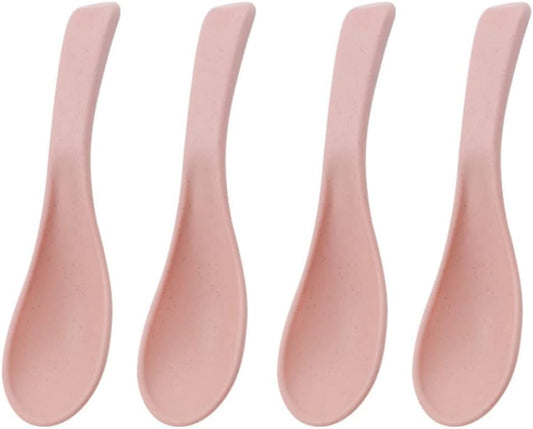 Set of 4 Wheat Straw Spoons, Reusable Soup Cereal Spoon, Unbreakable Dinner Spoon, Portable Lightweight Meal for Adults Eating, Dishwasher Safe (Pink)