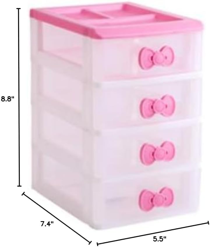 Pink 4-Drawer Plastic Desktop Organizer, Small Storage Box for Makeup, Office Supplies & Desk Accessories, Teen Girls Room Decor (Pink 4 Layers)