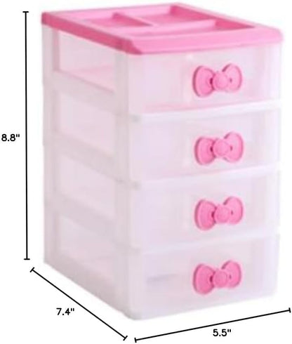 Pink 4-Drawer Plastic Desktop Organizer, Small Storage Box for Makeup, Office Supplies & Desk Accessories, Teen Girls Room Decor (Pink 4 Layers)