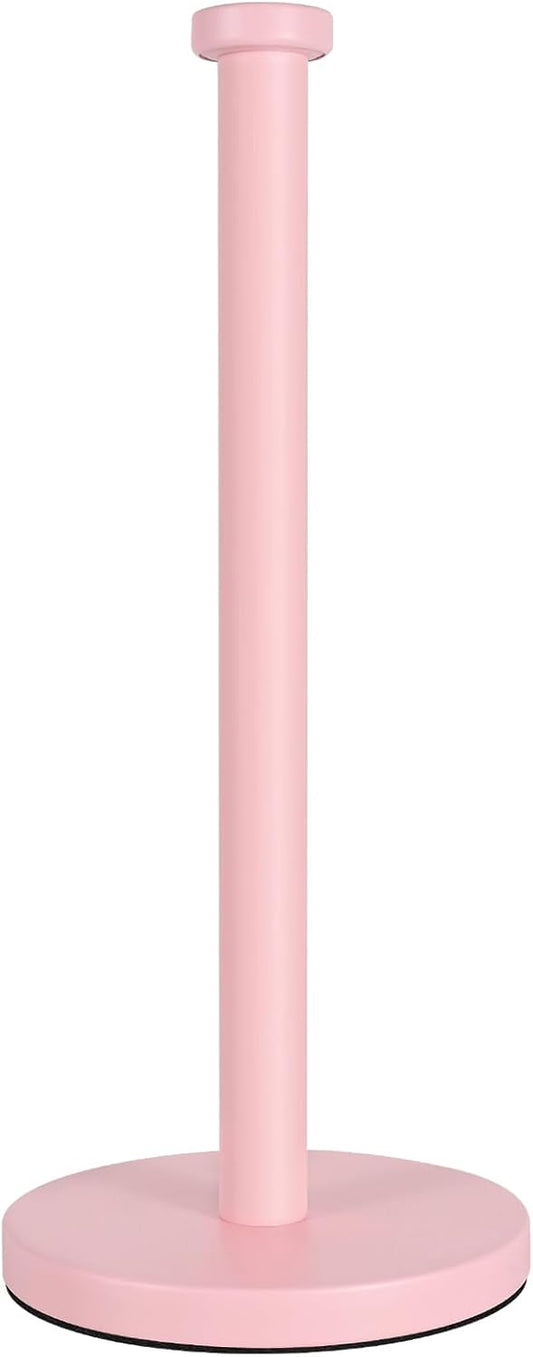 Pink Paper Towel Holder Countertop, Stainless Steel Paper Towel Roll Holder for Kitchen Bathroom, with Weighted Base for One-Handed Operation, Pink Paper Towel Holder