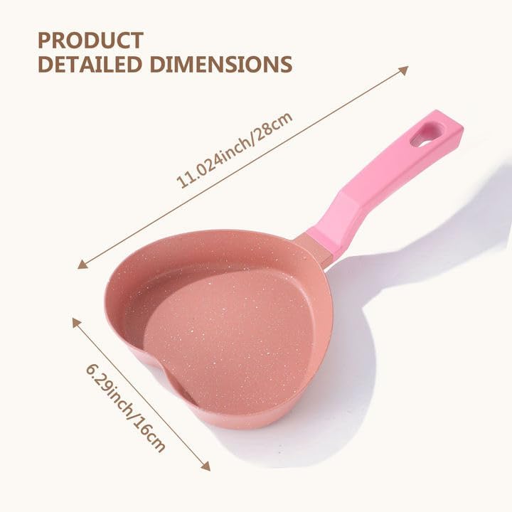 Mini Nonstick Egg Pan, Small Frying Pan with Unique Heart-shaped, One Egg Frying Pan with Granite Coating, Multi-functional Frying Pan for Cooking Eggs, Pancake, Sausages and Burgers, Pink