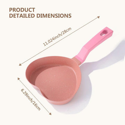 Mini Nonstick Egg Pan, Small Frying Pan with Unique Heart-shaped, One Egg Frying Pan with Granite Coating, Multi-functional Frying Pan for Cooking Eggs, Pancake, Sausages and Burgers, Pink