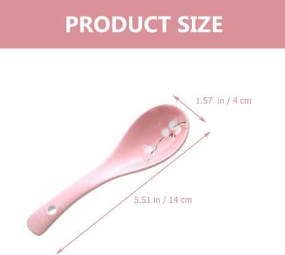 6pcs Japanese Ceramic Porridge Spoons Pink Small Soup Spoons Household Kitchen Utensils for Dining and Restaurant Use