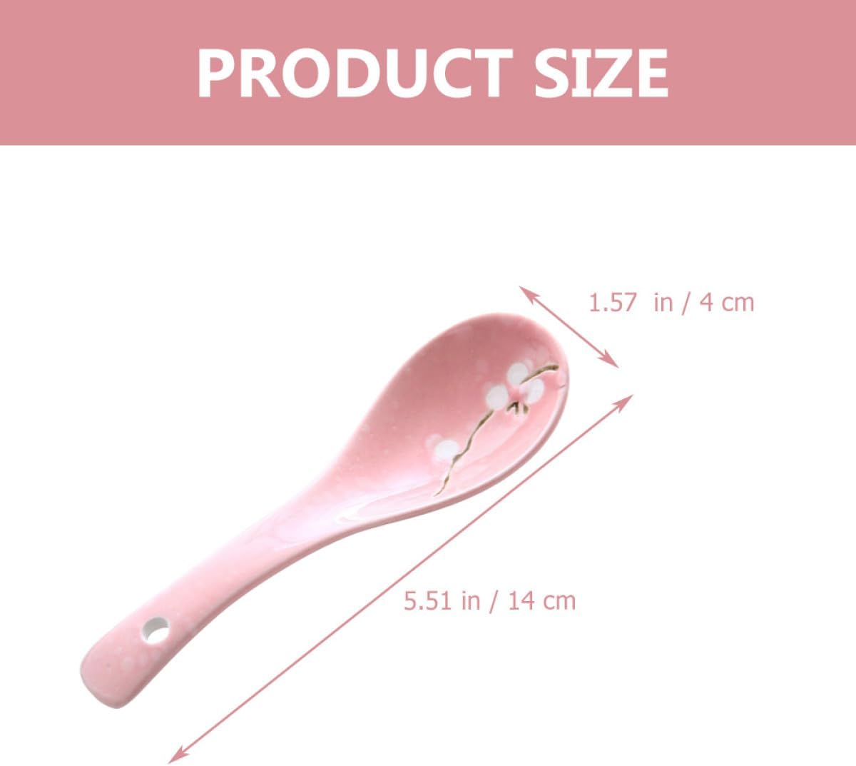 6pcs Japanese Ceramic Porridge Spoons Set Snowflake Pattern Pink Kitchen Utensils for Home Dining and Restaurant Use