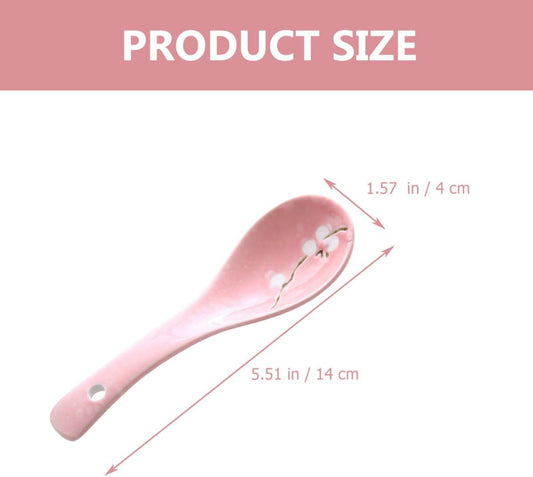 6pcs Japanese Ceramic Porridge Spoons Set Snowflake Pattern Pink Kitchen Utensils for Home Dining and Restaurant Use